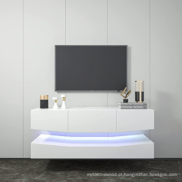 Suporte para TV flutuante montado na parede com luzes LED